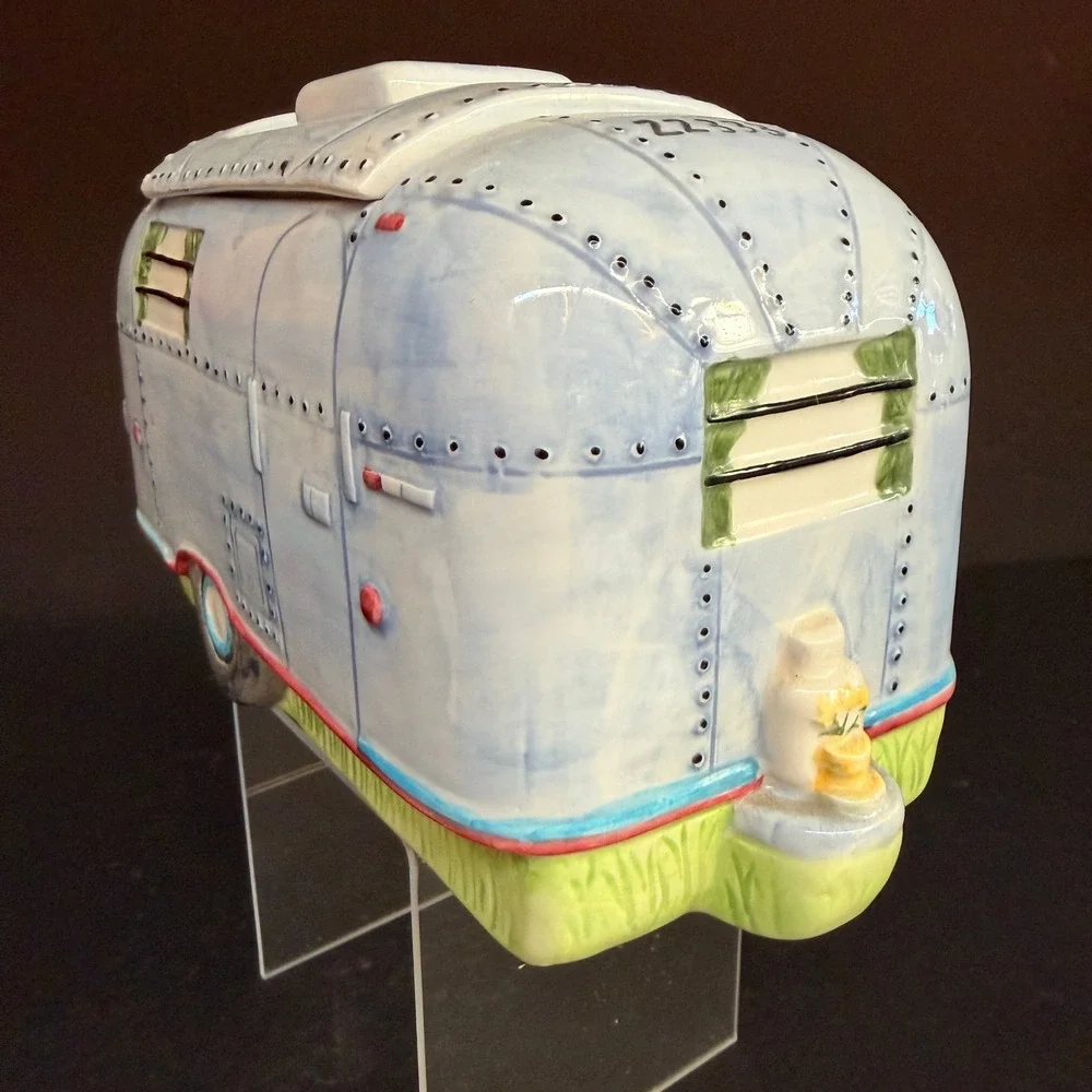 Vintage Corning Factory Travel Trailer Camper Cookie Jar 1999 RARE RV Airstream